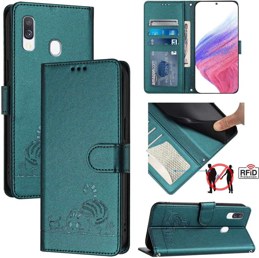 Custodia Elegante Verde Gatto per Samsung A40 - Pelle e Design