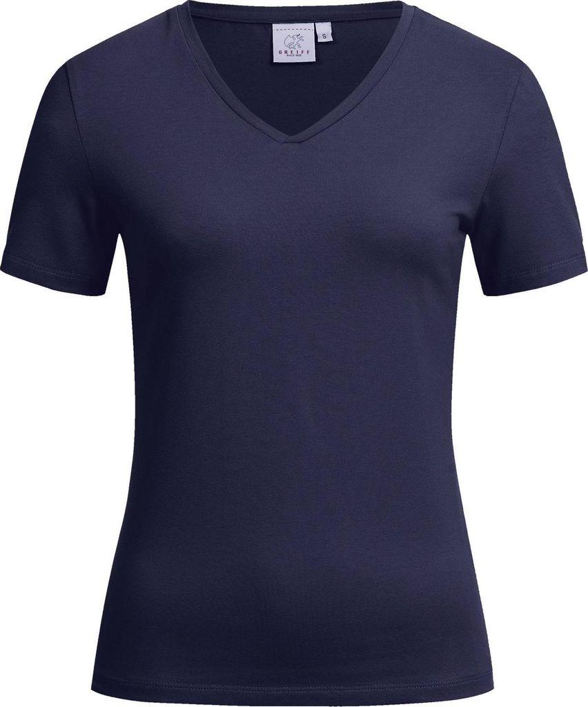 Greiff SHIRTS Damen T-Shirt Kurzarm V-Neck Regular-Fit Marine XL