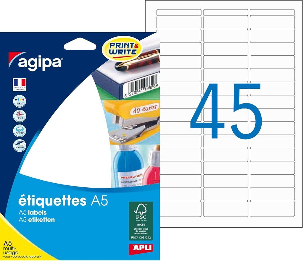 agipa Universal Etiketten 12,8 x 38 mm weiß 720 Etiketten