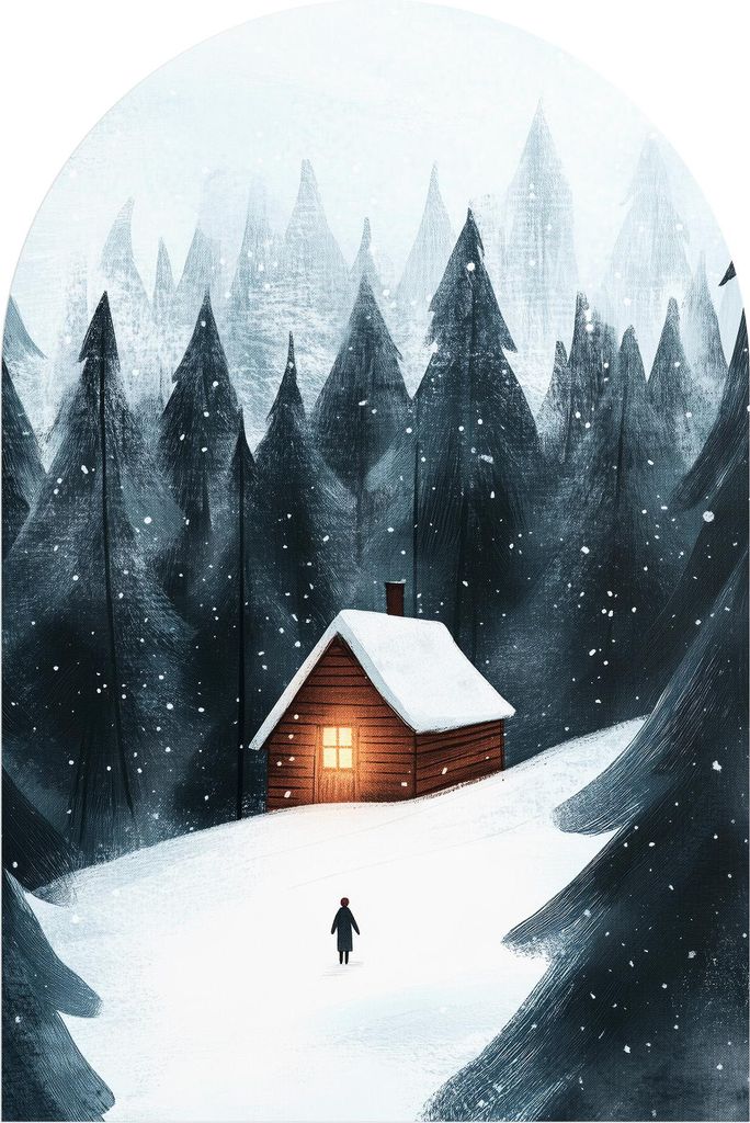 DEQORI Fototapete Rundbogen 60x90 cm 'Heimkehr durch den Schnee' Wand Tapete Sticker