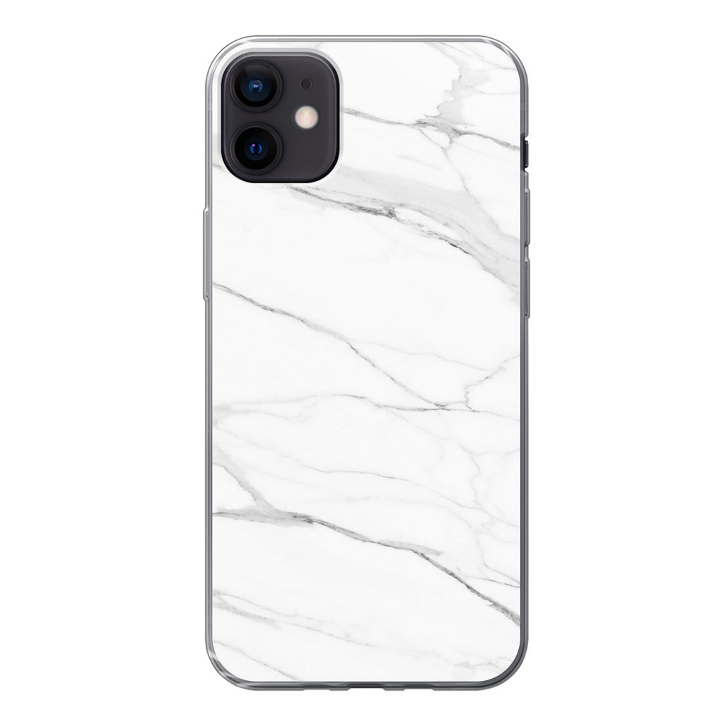 MuchoWow Handyhülle Schutzhülle Hülle für iPhone 12 mini Marmor - Weiß - Linie - Muster - Luxus - Marmoroptik Silikon Softcase Handy Hülle ...