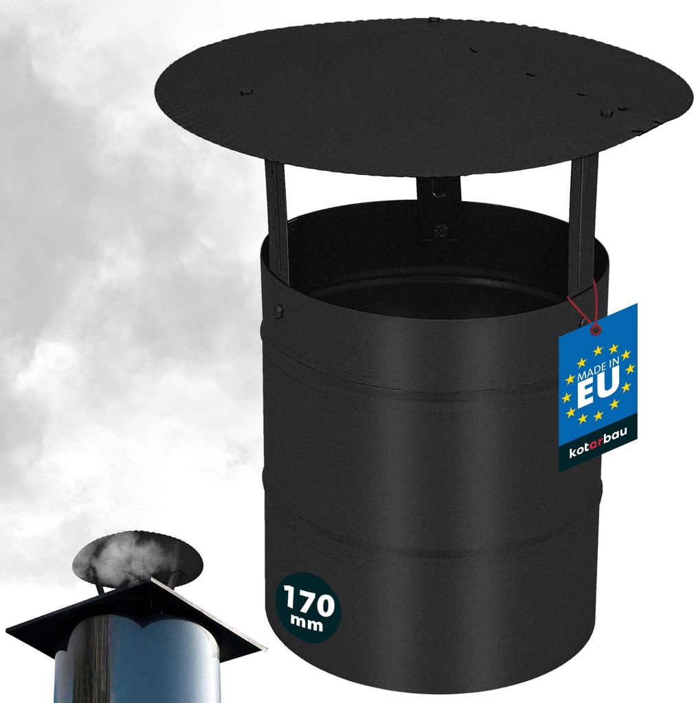 KOTARBAU Schornsteinabdeckung ø 170 mm Kaminhaube Schornstein Regenhaube Kaminabdeckung verzinkter und pulverbeschichteter Stahl Schwarz