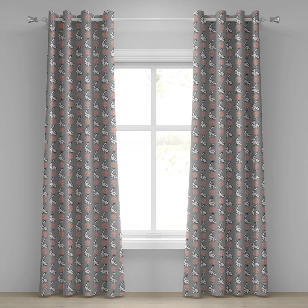 Rideaux à œillets ABAKUHAUS Motif Lapin Mignon et Roses 280 x 175 cm