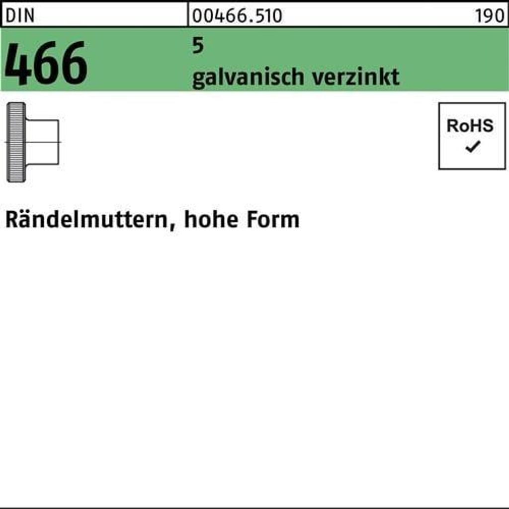 Reyher 466 Rändelmutter Hoch M 4 verzinkt (100 Stück)
