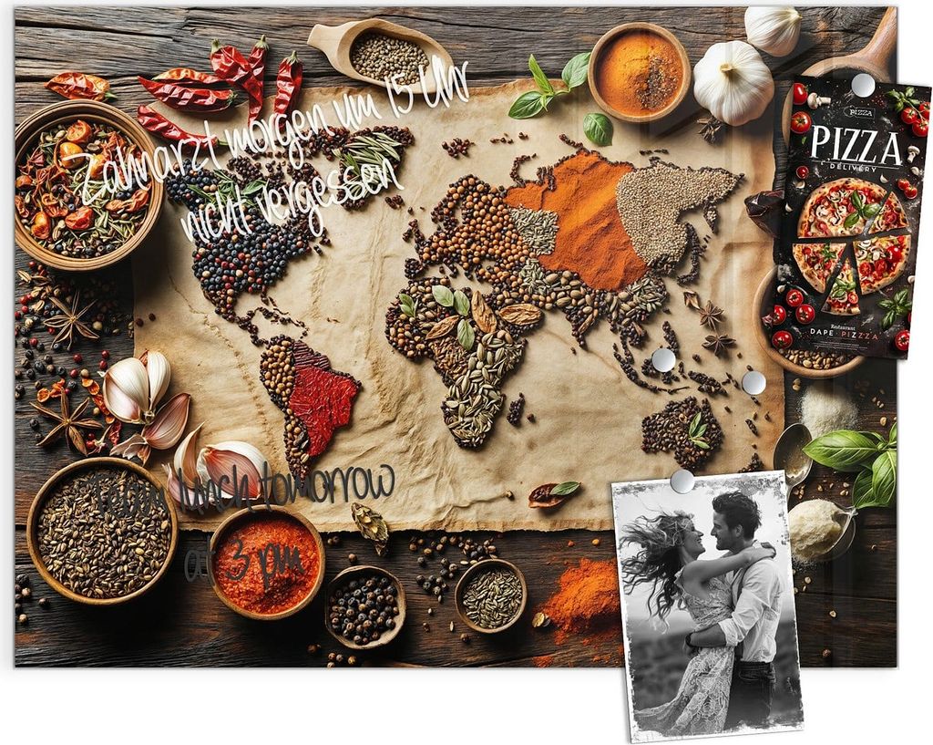 Magnettafel 120x90cm Pinnwand Whiteboard beschreibbar - Weltkarte Vintage