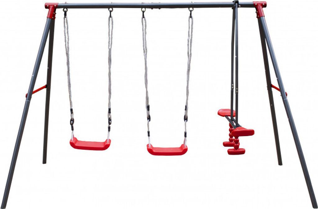 4iQ Metallspielanlage Metall Spielplatz für Kinder Metall-Schaukel MILA Rot 199x139x180 cm