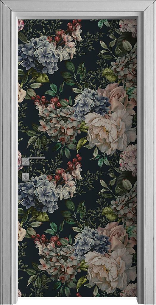 Tür Selbstklebende 90x210 cm Türfolie Türtapete Klebefolie - Muster mit Blumen