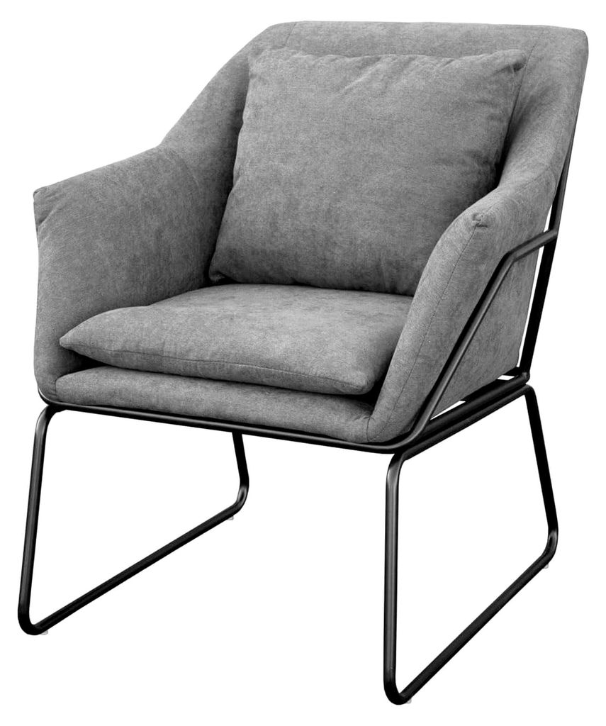Josie Loungesessel gepolstert Indoor Polsterstuhl mit Armlehne Metallgestell Stoffbezug Einzelsofa modern Hellgrau