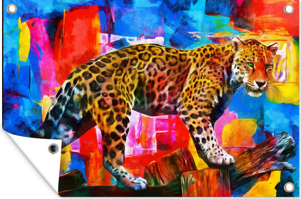 MuchoWow 60x40 cm Outdoor-Poster Gartendeko Sichtschutz Garten Poster für den Garten Malerei - Panther - Ölfarbe - Farben - Tiere