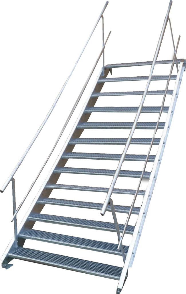Stahltreppe 13 Stufen-Breite 60cm Variable-Höhe 195-260cm beidseit. Geländer