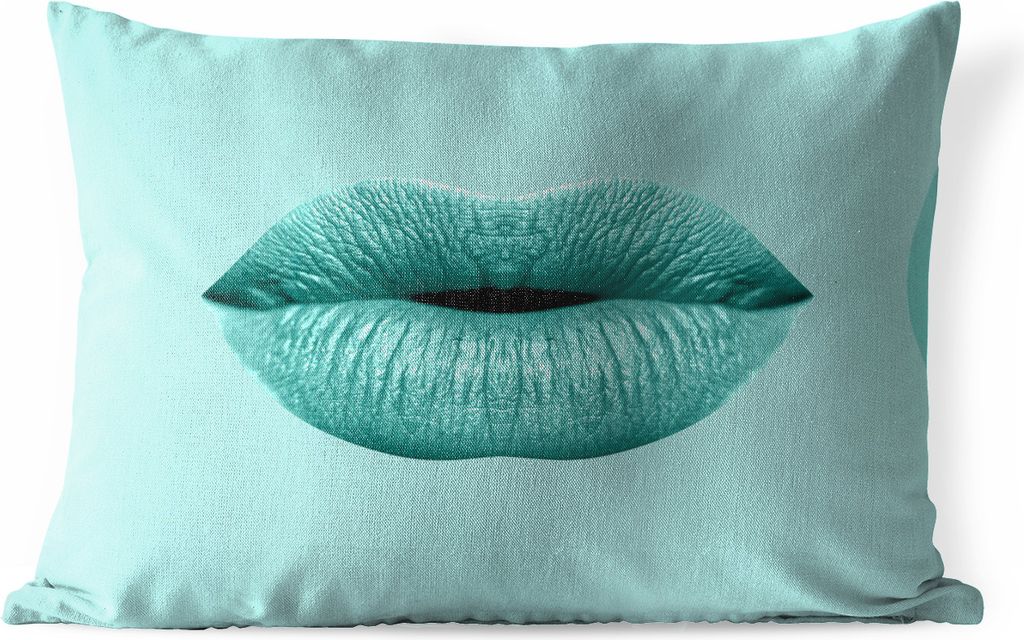 MuchoWow Outdoor Kissen - Lippen - Pastell - Blau - 60x40 cm - Wetterfest - Lounge Kissen - Zierkissen - Kissen für Innenräume