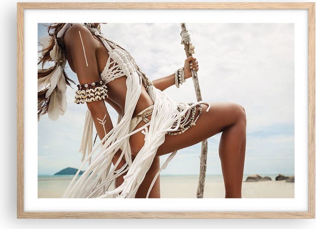 Gerahmtes Poster - Rahmen in heller Eiche - Frau Freiheit Exotik - 70x50 cm - Wand Bild - Wanddeko - Wandbilder - Kunstposter - Wandposter - Bilder...