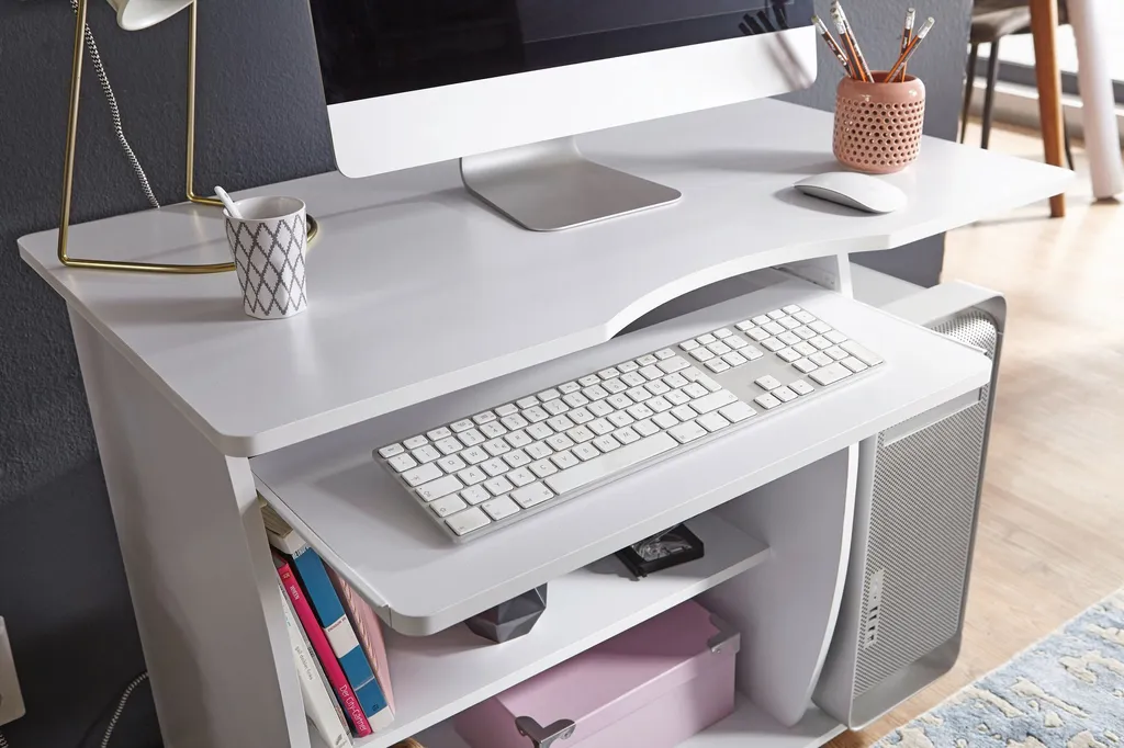 FineBuy Table d'ordinateur blanche avec roulettes 90 cm - Bureau mobile - 5