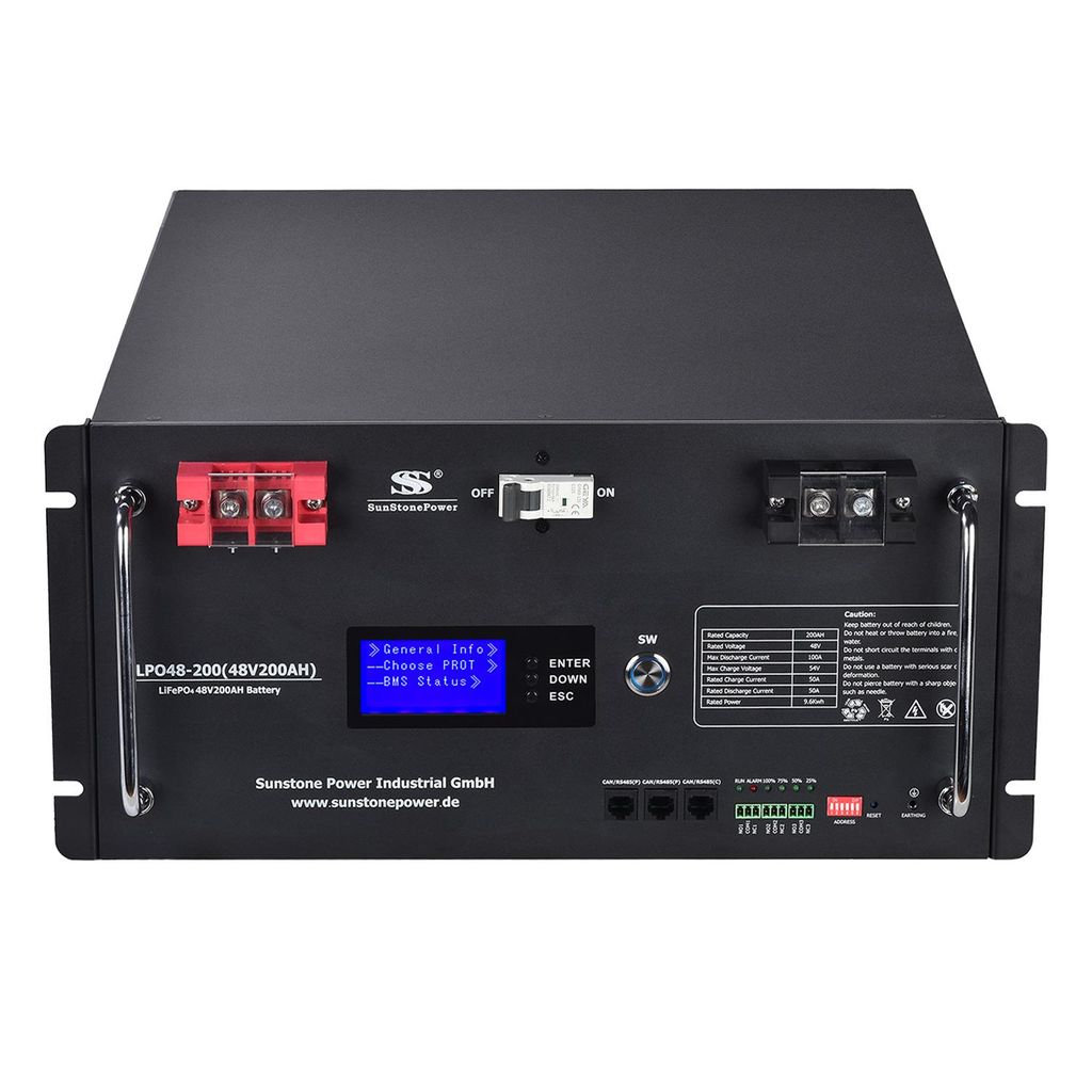 Sunstone 48V 200AH LiFePO4 Rack Batteriespeicher 9,6kWh für autarke Solaranlagen USV-Anlagen
