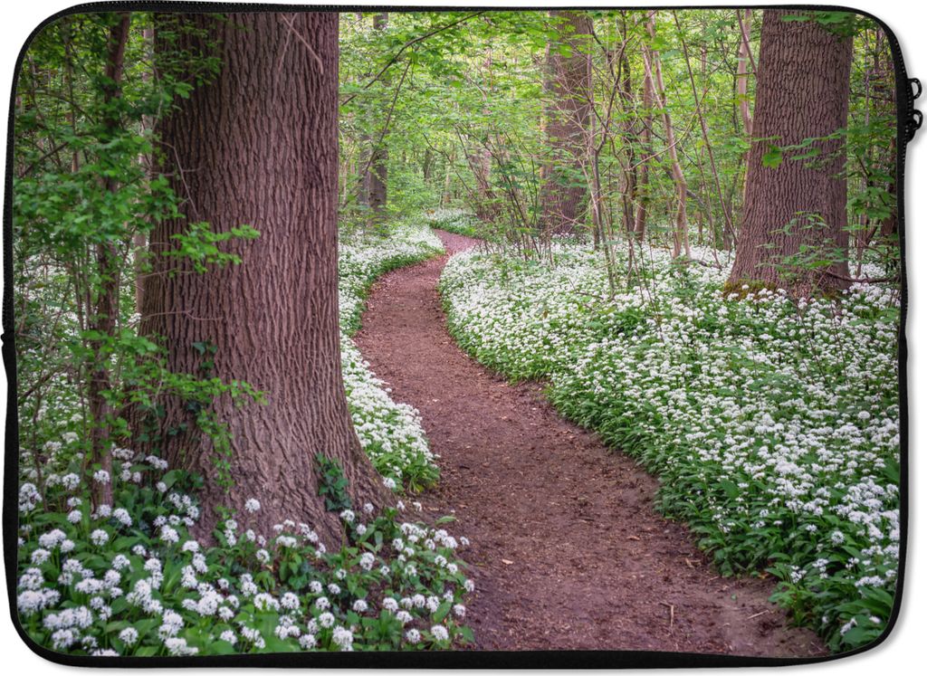 MuchoWow Laptop Hülle 13 Zoll Wald - Weg - Blumen - Weiß Laptoptasche - Laptophülle - Sleeve - Rundumschutz