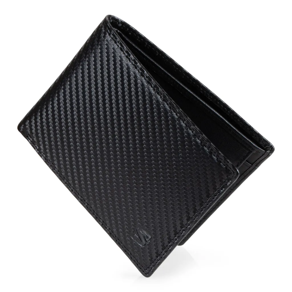 SERASAR Portafoglio Uomo Pelle Carbonio Nero 13cm con Protezione RFID