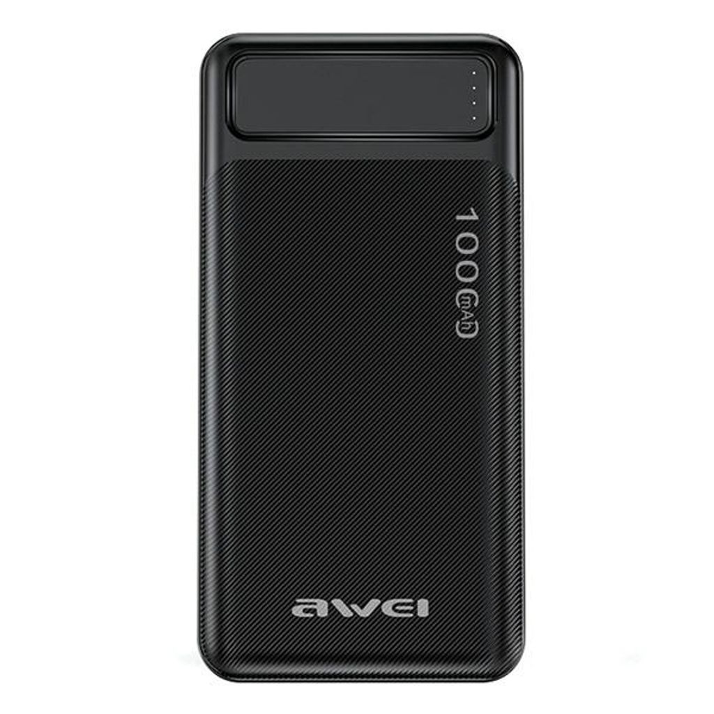 A black Awei power bank is shown against a white background.