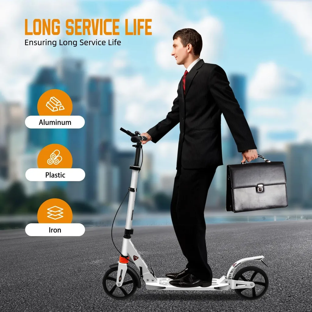 Trottinette urbaine à grandes roues - Hauteur réglable - Modèle Blanc