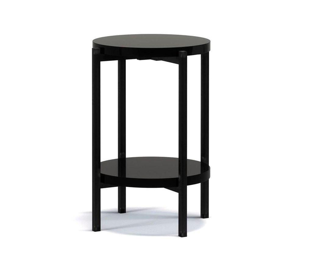 Runder Couchtisch Sampi 44 cm schwarz hochglanz mit Regal – Moderner Beistelltisch im zeitlosen Design mit Metallgestell und zusätzlicher Ablage...