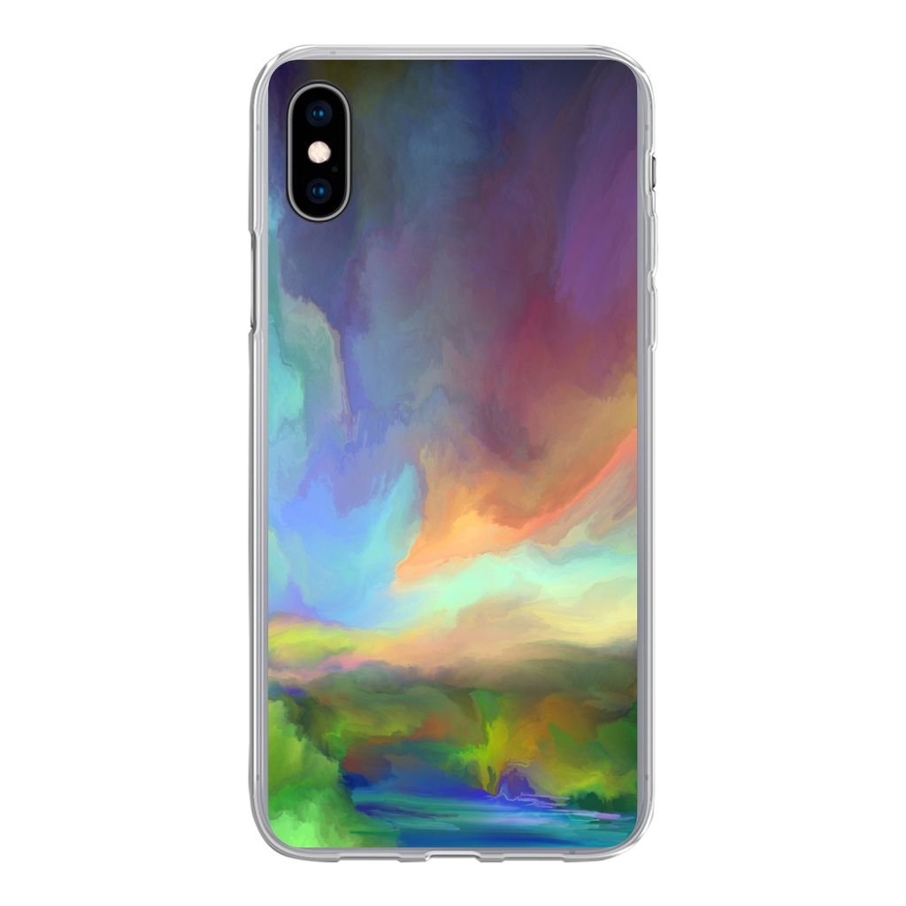MuchoWow Handyhülle Schutzhülle Hülle für iPhone Xs Landschaft - Aquarell - Himmel Silikon Softcase Handy Hülle - Handytasche