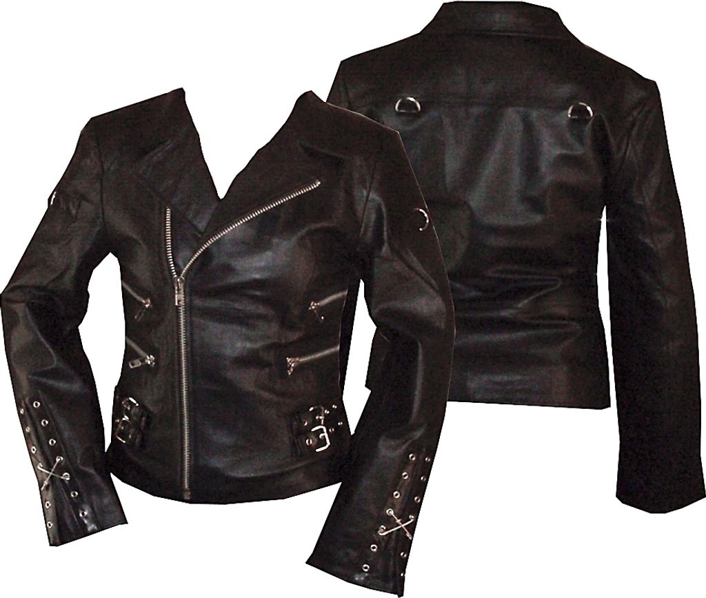 Damen Lederjacke im taillierten Biker-Stil mit Schnallen Produktbild 