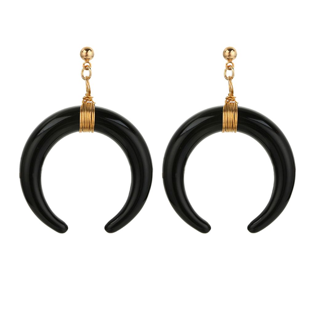 Punk Kupfer verdrahtet Halbmond Horn Anhänger Frauen Club Ohrstecker Schmuck-Schwarz