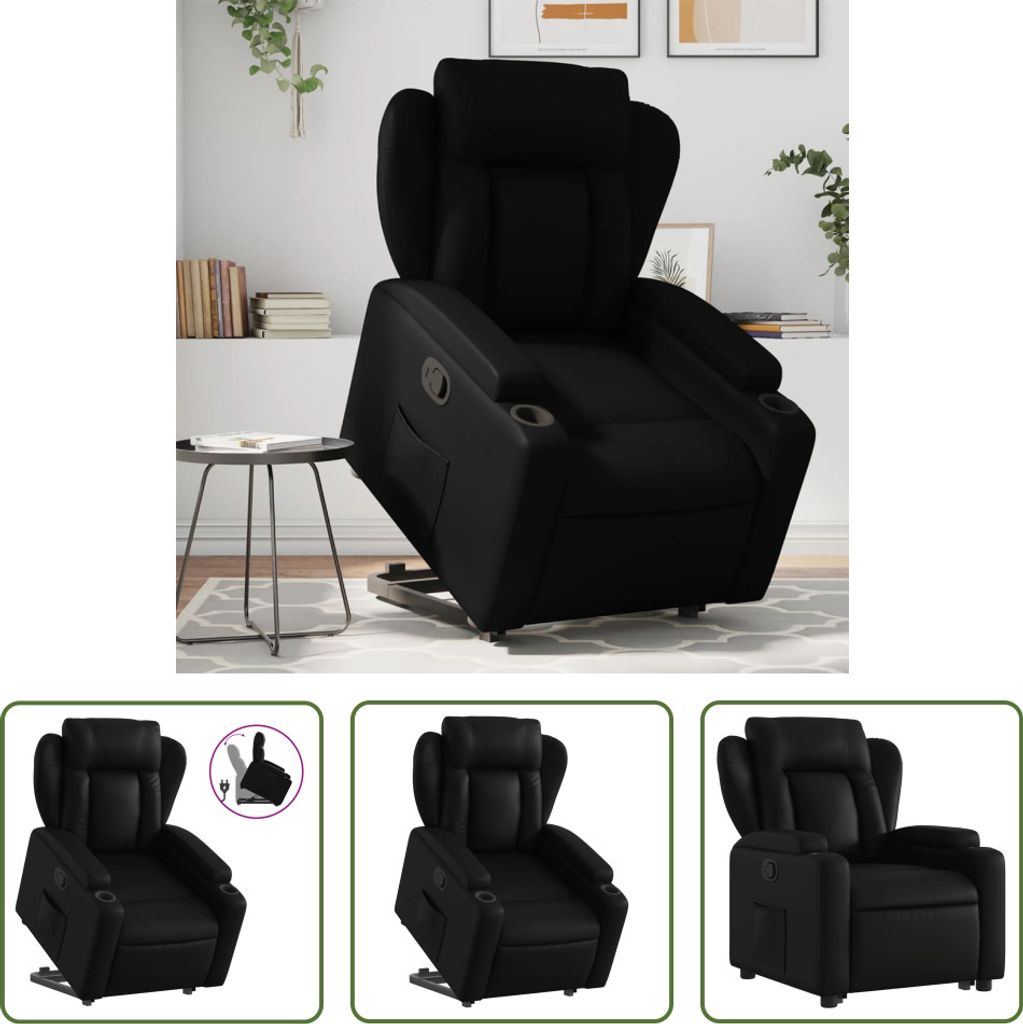 The Living Store Relaxsessel mit Aufstehhilfe Schwarz Kunstleder