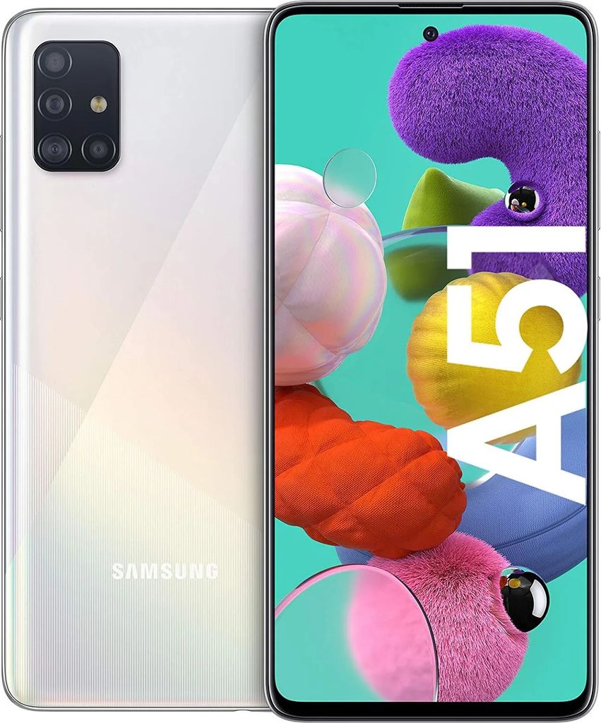 Samsung Galaxy A51 Android Smartphone ohne Vertrag, 4 Kameras, 6,5 Zoll Super AMOLED Display, 128 GB/4 GB RAM, Dual SIM, Handy in weiß