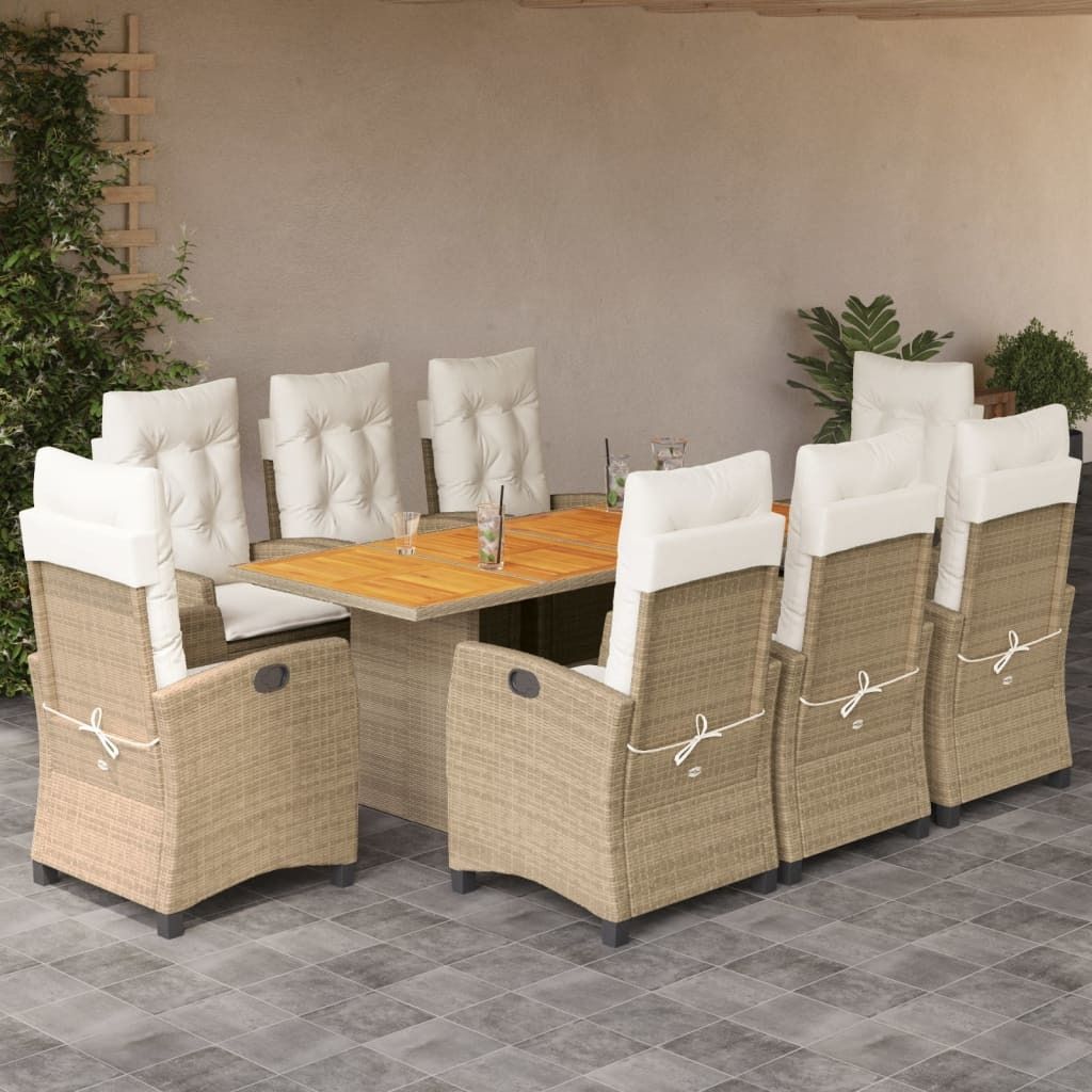 BEI CLORIS 9-tlg. Garten-Essgruppe mit Kissen Beige Poly Rattan 2024 Neu2081077
