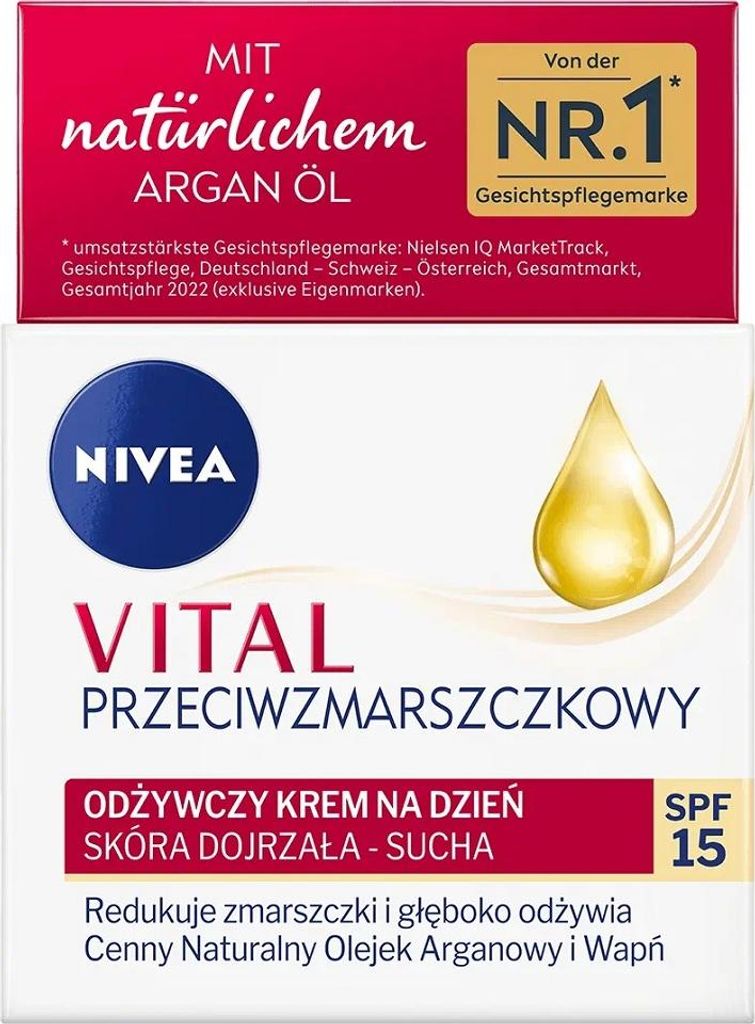 NIVEA VITAL Anti-Wrinkle Intensive Plus Day Care SPF 15 Face Care for Mature Skin with Natural Argan Oil and Calcium Day Cream with SPF for Intensi...