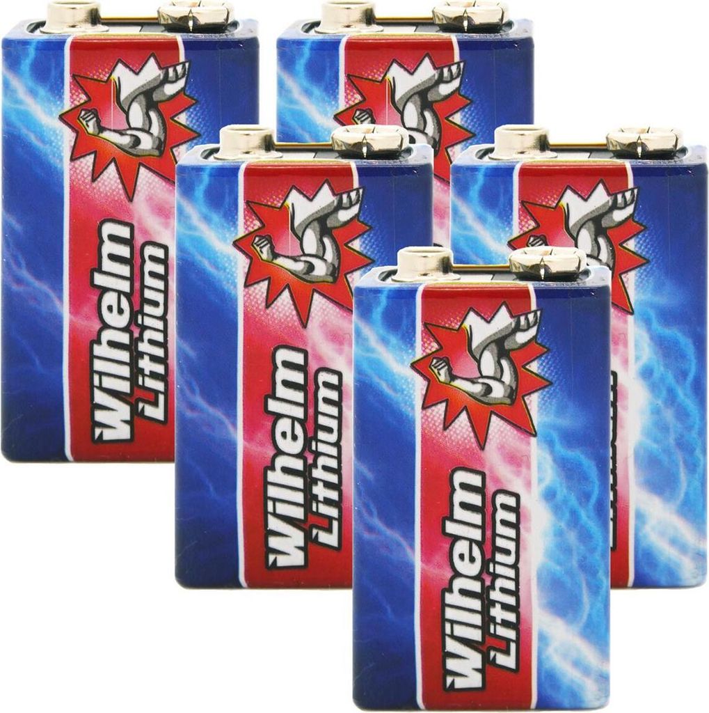 5 x Wilhelm Lithium 9V Block Batterie Rauchmelder 6LR61 9 Volt Batterien