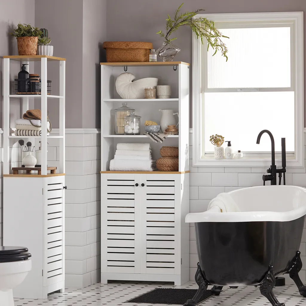 SoBuy BZR44-W Armoire Haute de Salle de Bain Étroite avec Étagères