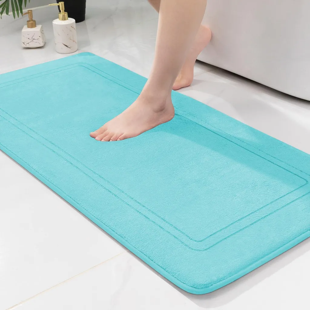 Tapis de douche absorbant turquoise, texture ultra moelleuse et sécurité TPR