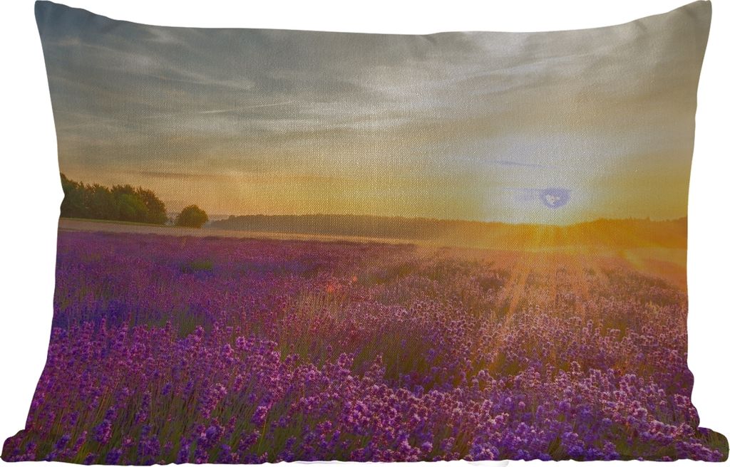MuchoWow Outdoor Kissen - Lavendel - Sonnenuntergang - Bäume - Lila - 60x40 cm - Wetterfest - Lounge Kissen - Zierkissen - Kissen für Innenräume