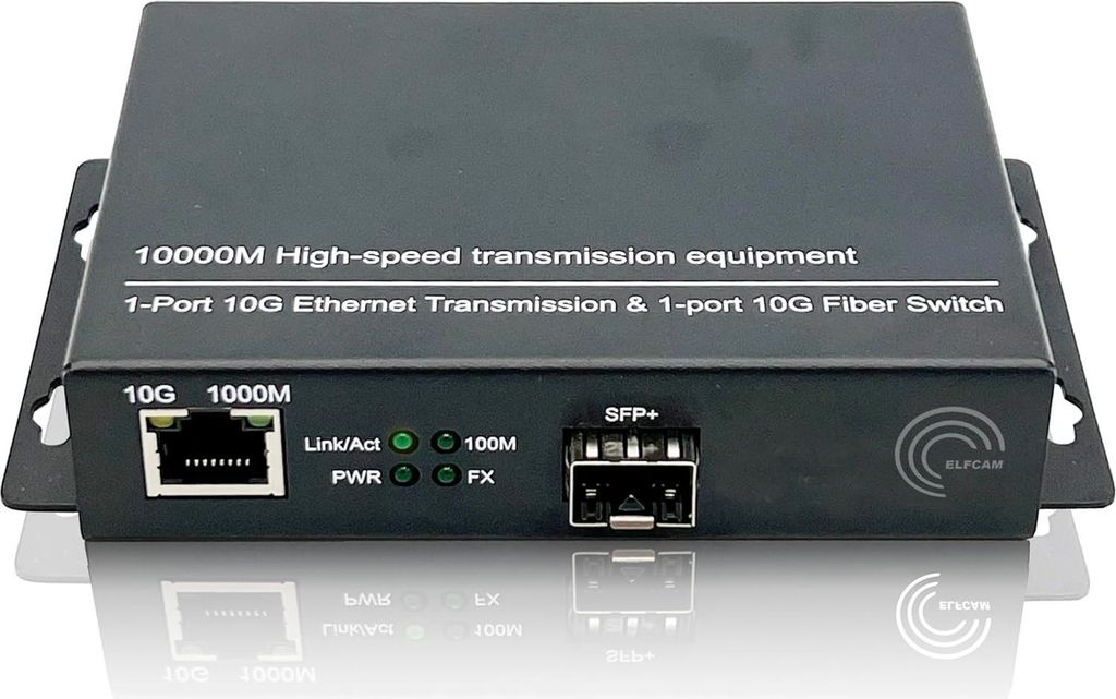 Elfcam - 10Gb Konverter Fiber Ethernet mit 1x RJ45 10Gb Port auf 1x 10Gb SFP+ Port, 10GbE LWL Medienkonverter Glasfaser