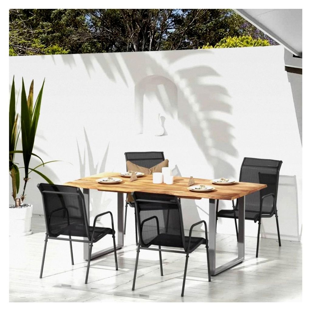Gartenstühle aus Stahl und Textilene, Schwarz, 4 Stück