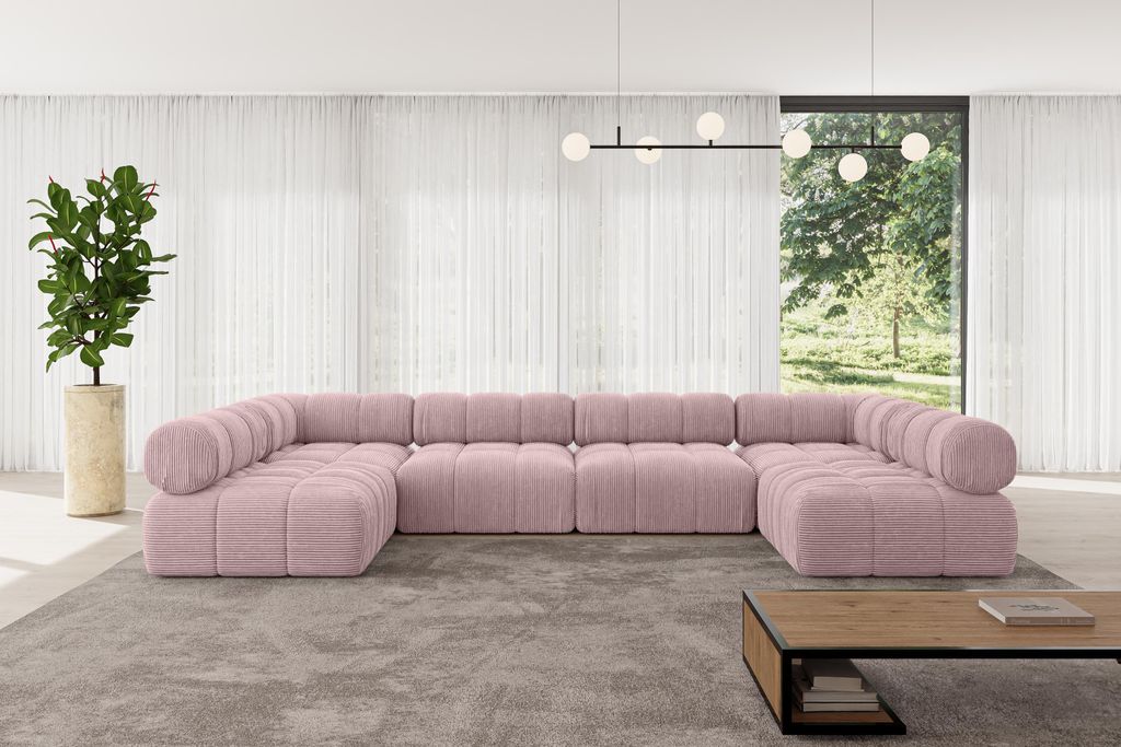 ALTDECOR Modulares Sofa Ecksofa in U-Form - Garvo-U2 - 380x190x70 cm Rosa Corner modular Sofa Eckcouch Couch Wohnlandschaft Cauchsofa Polstersofa