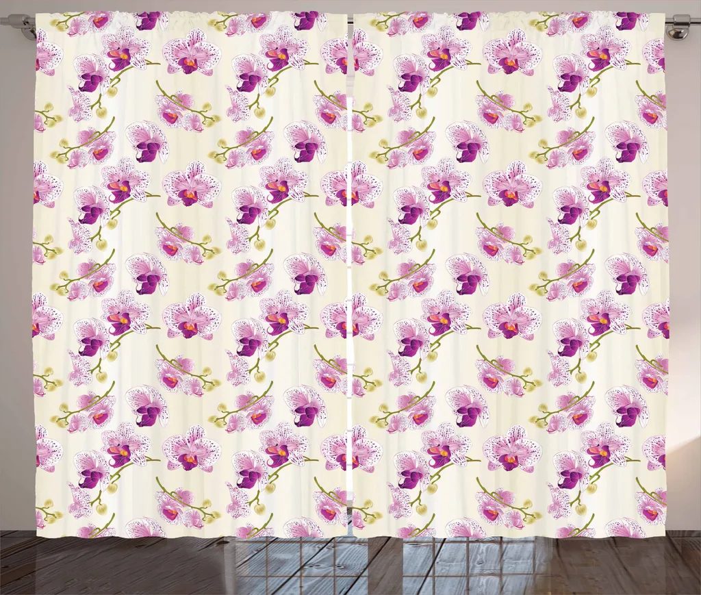 ABAKUHAUS Orchidee Tenda rustica, Ascocenda Fiori Romantici, Soggiorno Tenda universale con passanti e ganci, 280 x 175 cm, Magenta scuro Avorio