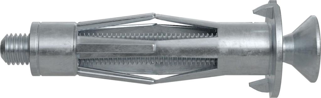 A single metal drywall anchor with a screw mechanism.