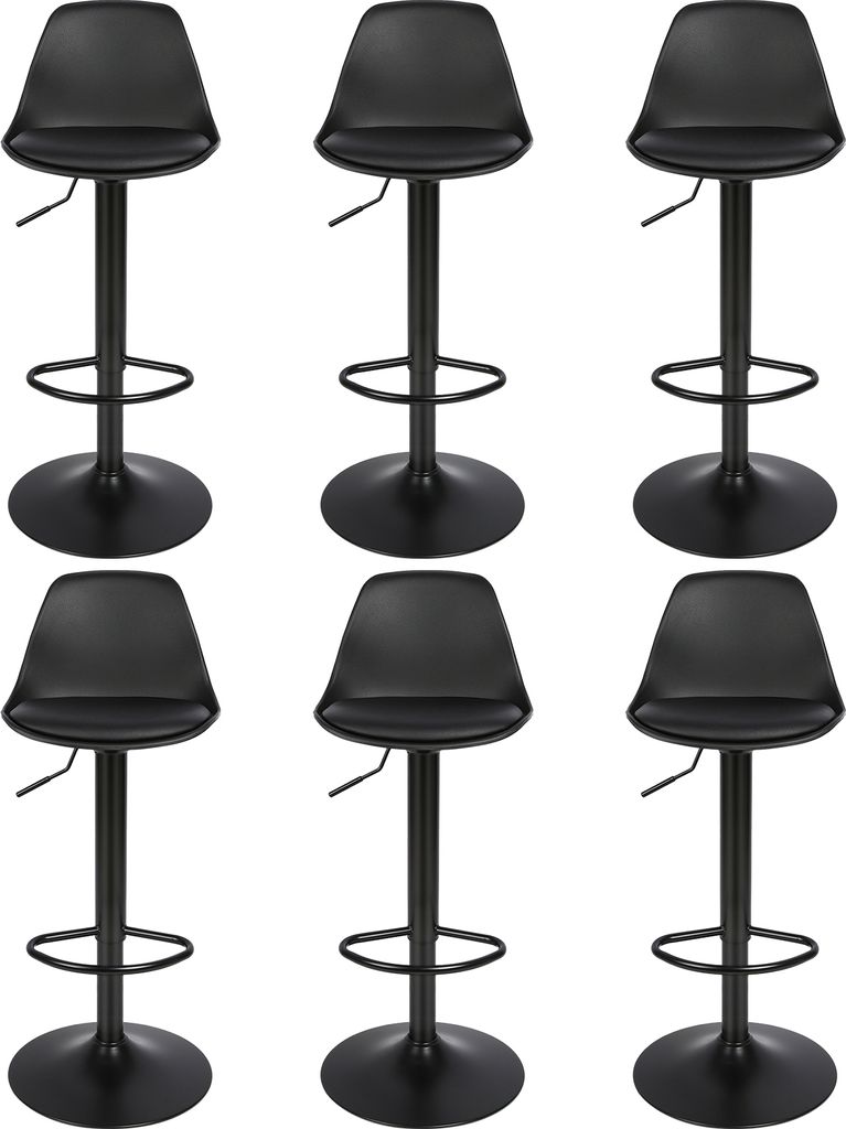 6er Set Barhocker,Drehbare Barstuhl Tresenhocker Küchenhocker Höhenverstellbar aus Kunstleder - Schwarz