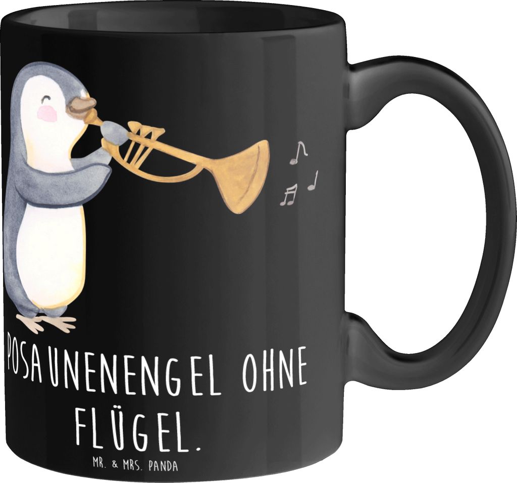 Mr. & Mrs. Panda Kaffeetasse Engel Posaune - Schwarz - Geschenk, Instrument, Orchester, Teetasse, Musikinstrument, haferl, Musik, Blechblasinstrume...