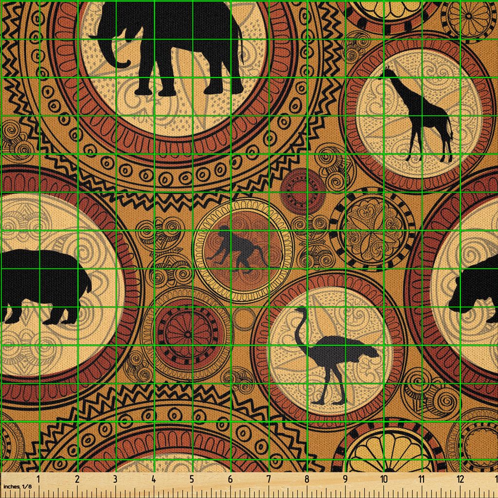 ABAKUHAUS Sambia Microfaser Stoff als Meterware , Afrikanischer ethnischer Tier-Elefant-Kamel-Giraffen-Löwe-ethnischer grafischer Druck, 3 M (230 ...