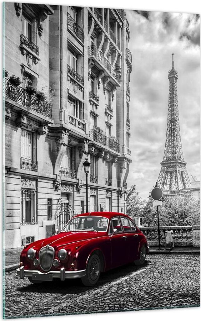 Bilder auf glas - Einteilig - Auto Eiffle Straße Gebäude - 50x70cm - Glasbilder - Wandbilder - Bilder - zum Aufhängen bereit - Wanddekoration au...