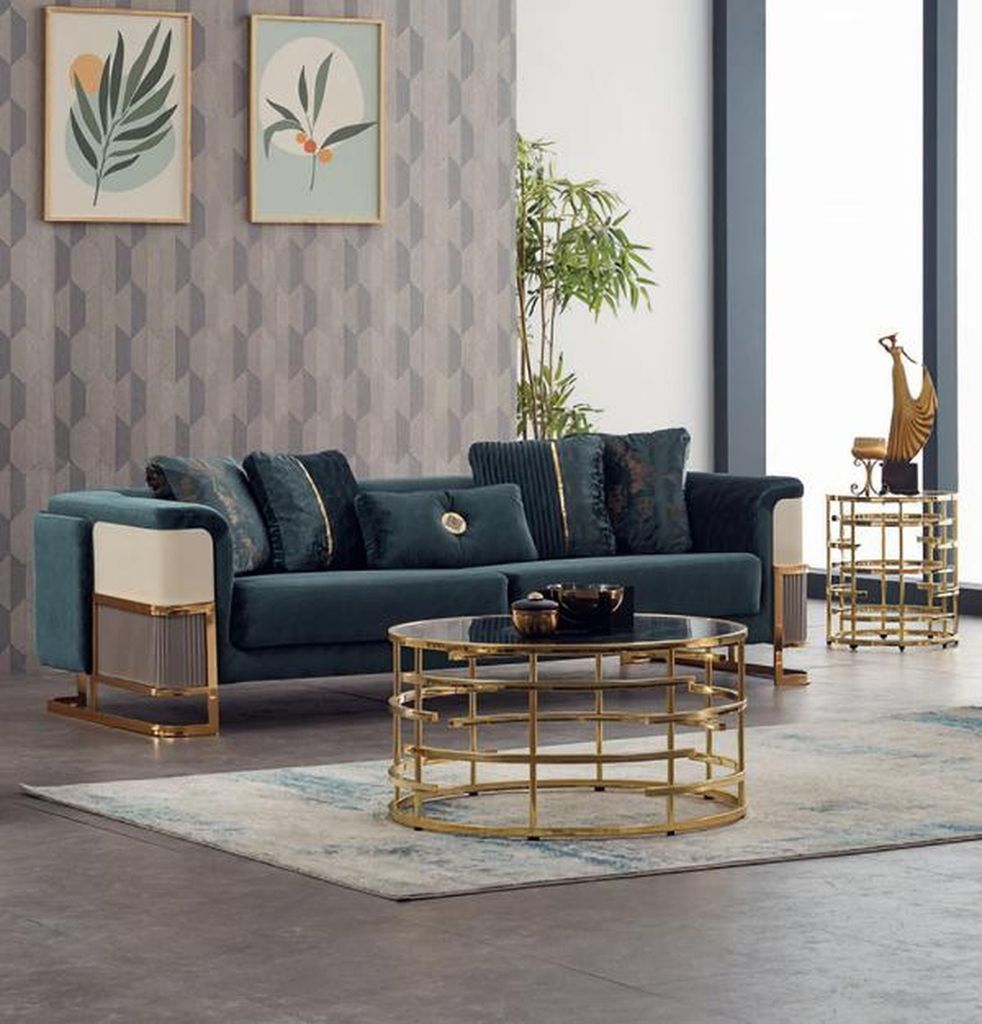 Luxus Dreisitzer Sofa 3 Sitzer Stoffsofa Polstersofa Couch Grün