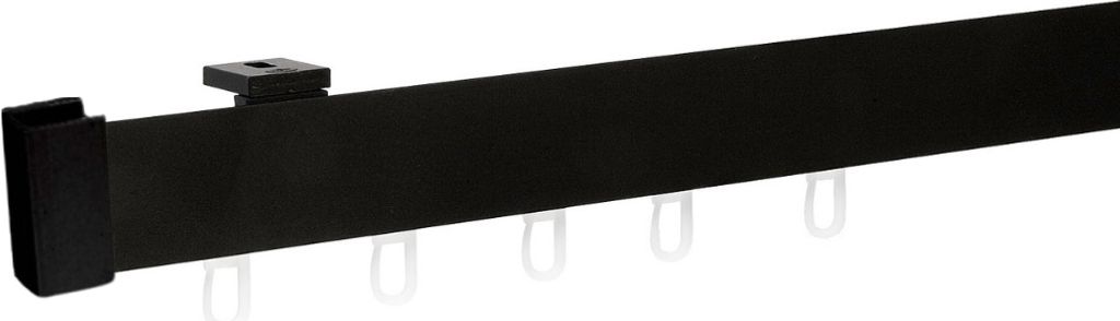 Voppi Aluminium Gardinenschiene Modern 1-läufig 320 cm schwarz, silent Gleiter mit Klammern und Haken, Vorhangschiene, Deckenmontage