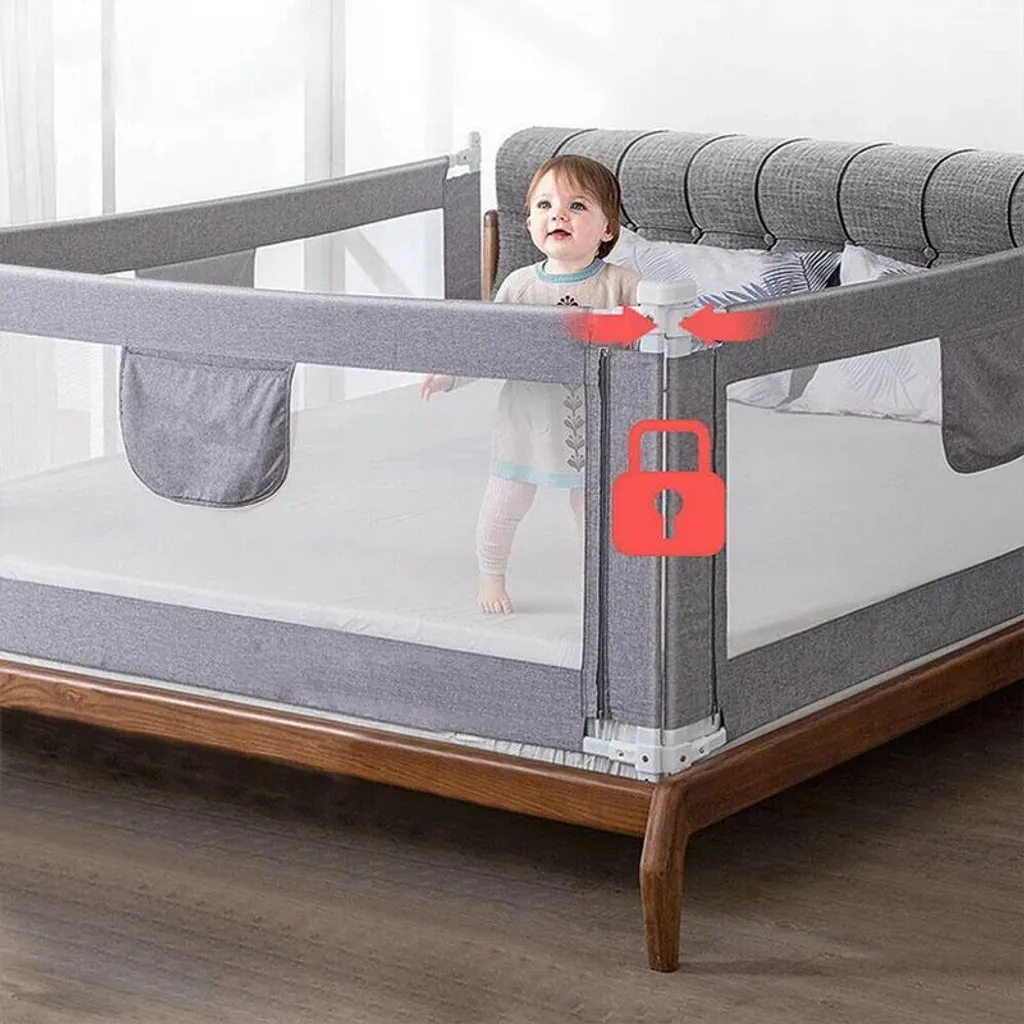 Barrière de lit bébé 150x100 cm protection anti-chute en tissu Oxford
