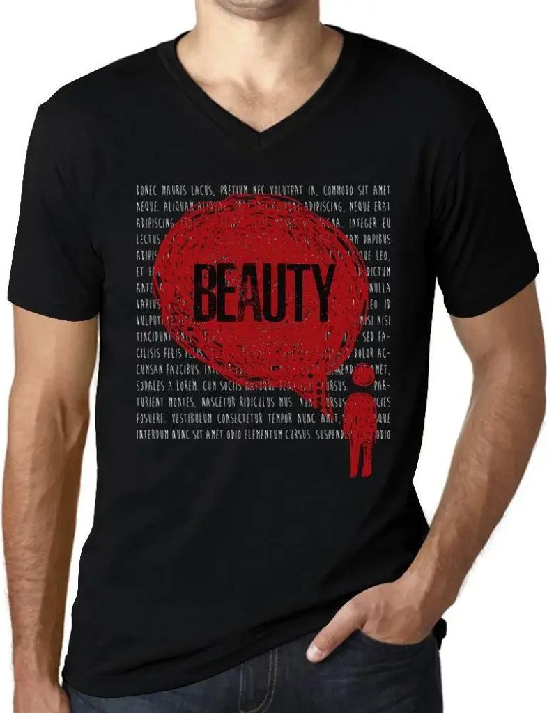 Herren Grafik T-Shirt V-Ausschnitt Gedanken Schönheit – Thoughts Beauty – Öko-Verantwortlich Vintage Jahrgang Kurzarm Lustige Druck Geburtstag