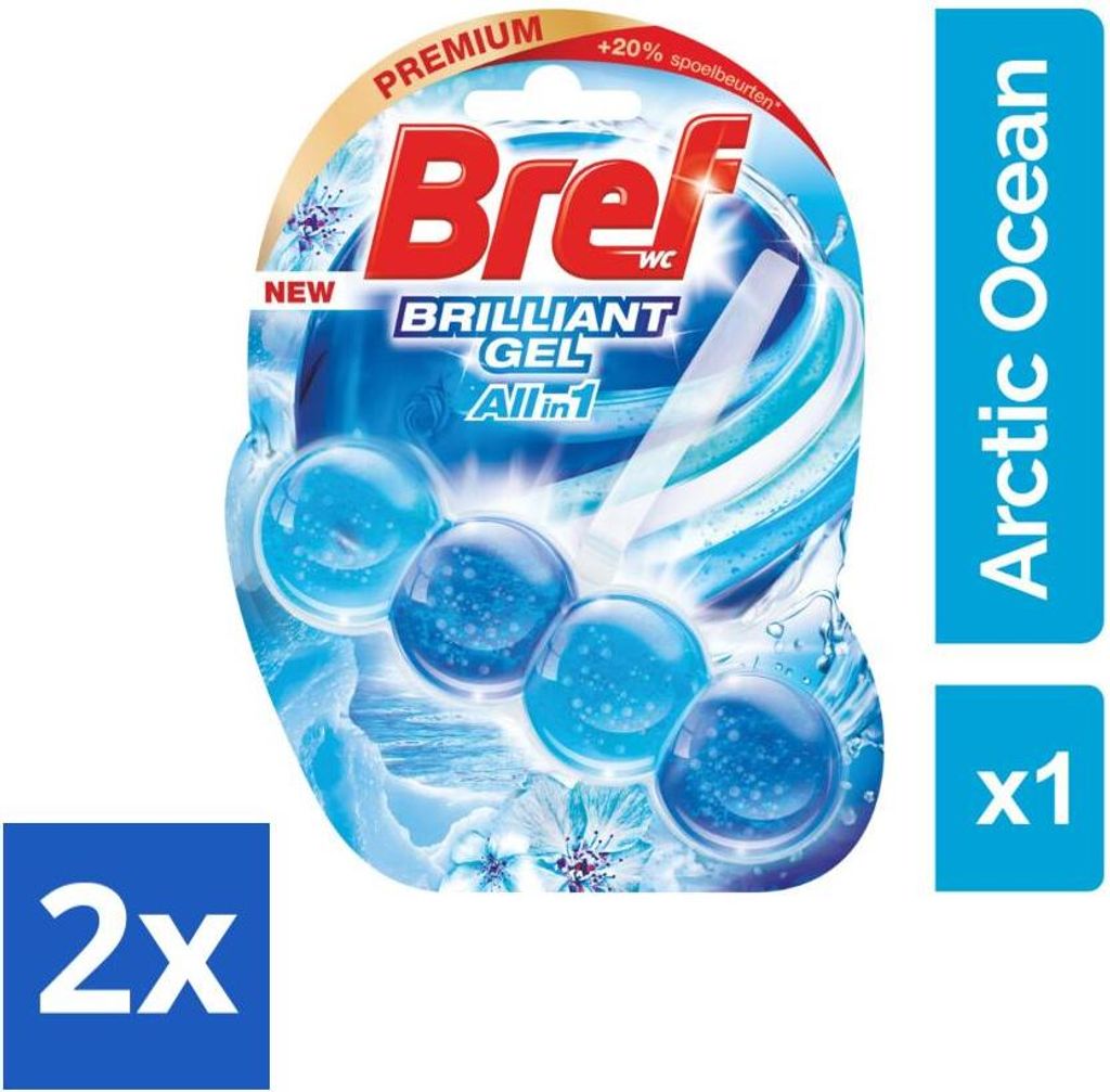 Bref Brilliant Gel Arctic Ocean – Toilettenblock – Kraftvolle Reinigung – Frische-Effekt – 42 g - Vorteilspack - 2 Stücke