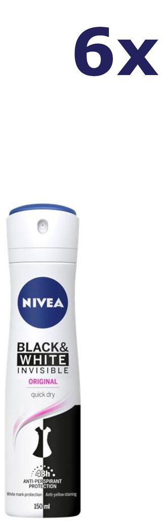 6x Nivea Deo-Spray 150 ml „Black & White“ – unsichtbares Deodorant