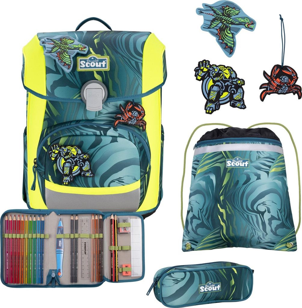 Scout Schulranzen Basic Neo Set 4-teilig Action blaugrau Produktbild 
